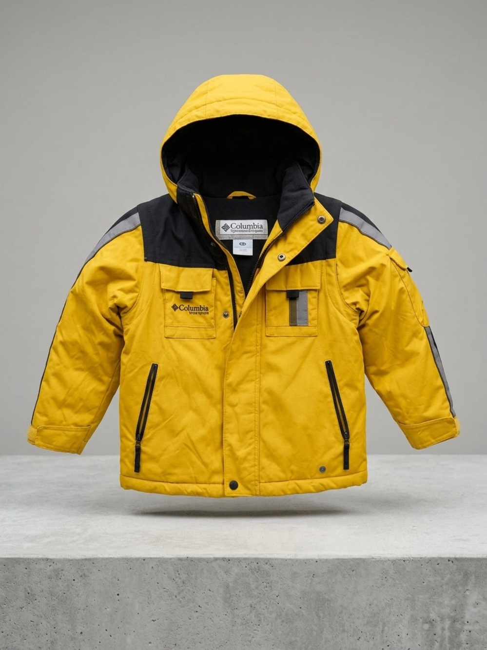 Columbia Vertex boys youth hooded ski jacket yellow black winter coat - 6/7